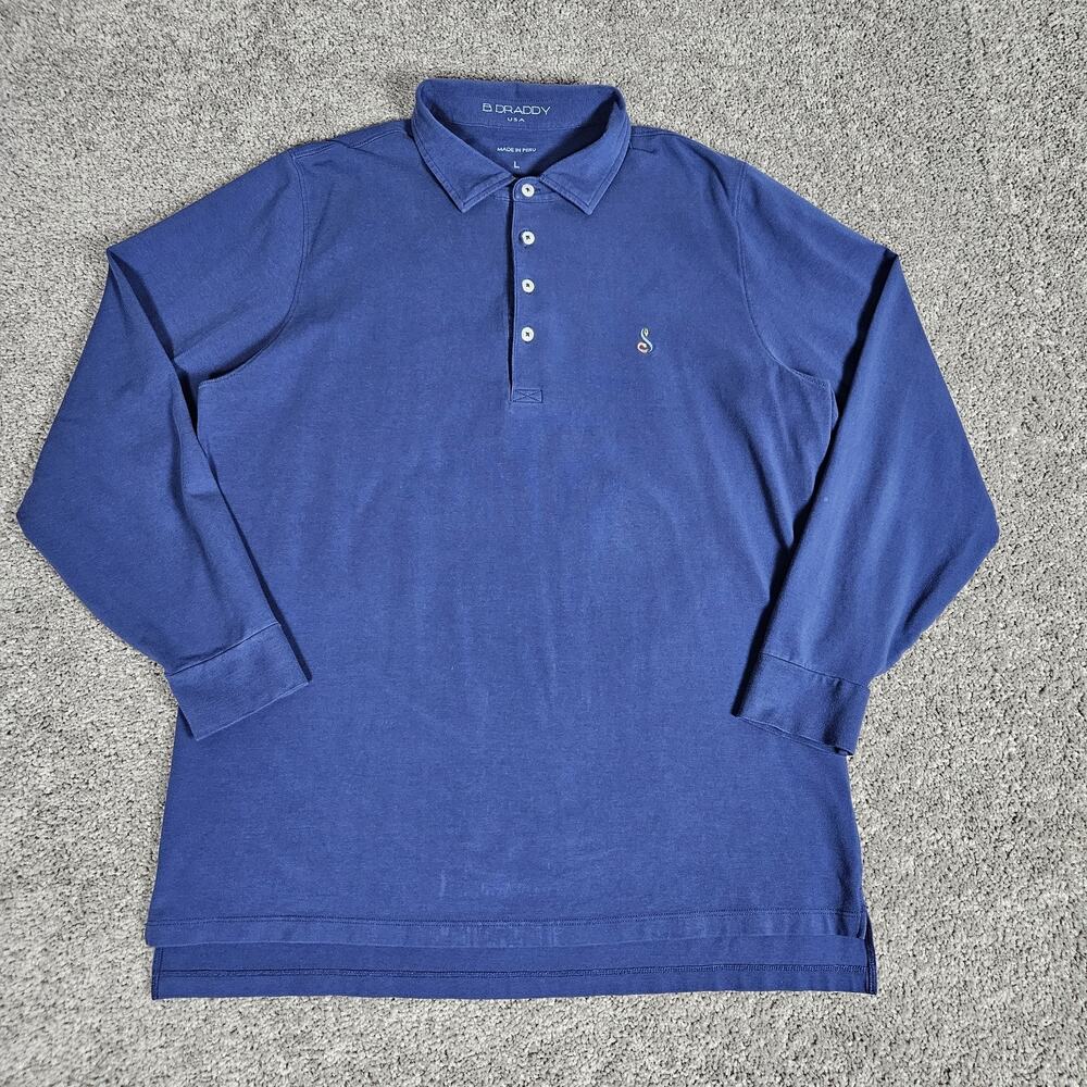 B Draddy Shirt Mens Large Blue Polo Stretch Golf Faded Pima Cotton Blend *Read*